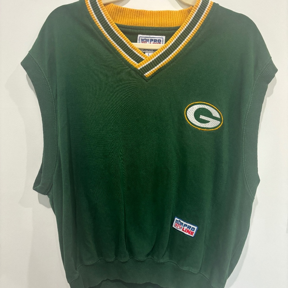 Pro Line Green Bay Packers Cotton Sweater Vest • Embroidered • Size L